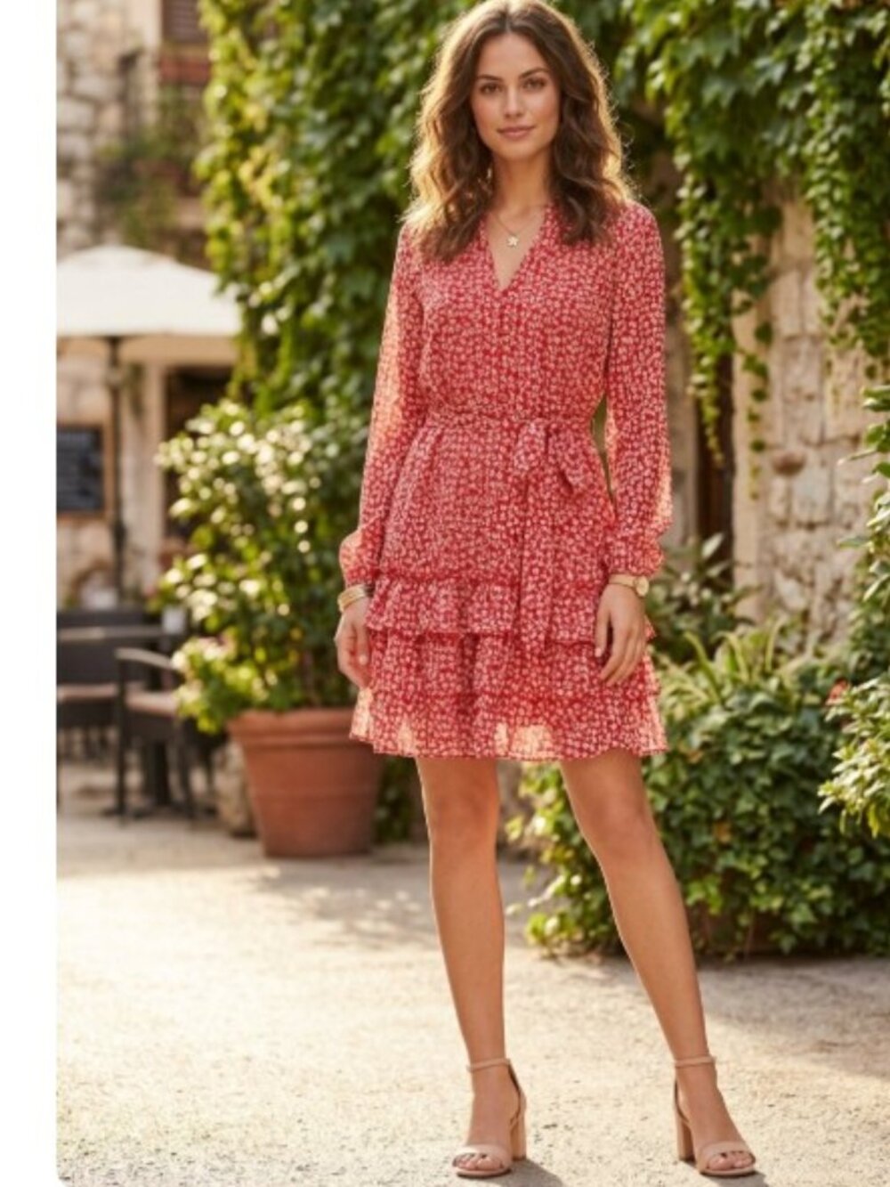 CATO Red Floral Long-Sleeve Mini Dress